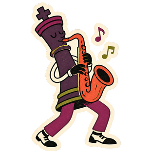 Sticker d’un roi qui joue du saxophone.