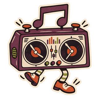 Sticker d’un poste radio qui danse.